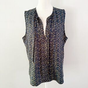 NWT Lauren Ralph Lauren Women Sleeveless Tassel Top Large Boho Casual Blue Gold